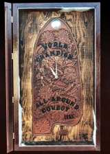 Custom Wood and Carved Leather Clock